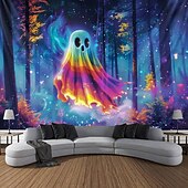 お買い得  ハロウィン壁タペストリー-ハロウィーンの飾り、ブラックライトタペストリー、カボチャ、ハロウィーンの木、紫外線反応、暗闇で光るパーティー、サイケデリックでトリッピーな霧の吊り下げタペストリー、リビングルーム、寝室、ゴースト城用ウォールアート壁画