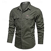 voordelige Werkhemden voor heren-Voor heren Overhemd Werkkleding shirts Werkhemden Overhemd met knopen Cargoshirt Zwart khaki Leger Groen Donkerblauw Beige Lange mouw Effen Revers Vakantie Feestdagen Voorvak Kleding Modieus Casual