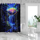 cheap Shower Curtains-Shower Curtain with Hooks 180cm*180cm(70&quot;*70&quot;) Polyester Washable Waterproof Forest Waterfall Pattern Bathroom Bathtub Decor