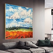 preiswerte Landschaftsgemälde-3D-Ölgemälde mit Bergen, handgemalt, dicke Textur, Ölgemälde mit Blütenblättern, beige-blaues Skyline-Schneegemälde auf Leinwand, handgemaltes abstraktes strukturiertes Ölgemälde für Wandkunst,