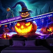 voordelige halloween wandtapijten-Halloween decoraties blacklight wandtapijt jack o lantern uv reactief glow in the dark glow party psychedelisch trippy misty hangend wandtapijt muurschildering voor woonkamer slaapkamer