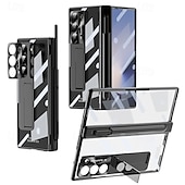 olcso Samsung-tokok-telefon Ügy Kompatibilitás Samsung Galaxy Z Hajtogatás 6 Z Fold 5 Z Fold 4 Z Fold 3 Fekete tok Állvánnyal és Képernyővédő Mágneses Retro Páncél PC Fém