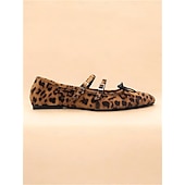 economico Ballerine da donna-eleganti ballerine da donna con stampa leopardata: design elegante con cinturini con dettagli allacciati, perfette per outfit casual e look alla moda