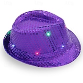 cheap Novelties-Creative LED Flashing Jazz Cap Adult Hip Hop Dance Show Sequin Jazz Hat Glow In The Dark Luminous Fedora Costumes Stage Props