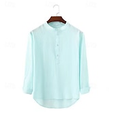 economico Camicie Popover da Uomo-Per uomo Camicia Camicia popover Camicia Estiva Camicia casual Camicia da Spiaggia Nero Bianco Verde chiaro Azzurro Manica Lunga Semplice Colletto alla coreana Vacanza Camicia hawaiana Bottonato