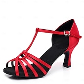 cheap Latin Shoes-Women&#039;s Latin Dance Shoes with Strappy Design, Satin Open-Toe Ballroom Heels for Professional and Social Dancing