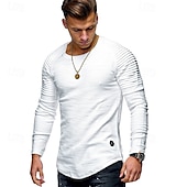 cheap Basic T shirts-Men&#039;s T Shirt Tee Tee Top Long Sleeve Shirt Long Sleeve Crew Neck Spring &amp;  Fall Plain Slim Pleated Fashion Designer Basic Patchwork Vacation Street Going out Black White Army Green Top Tee for Men