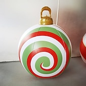economico Decorazioni per esterni-palla gonfiabile decorata per esterni di Natale da 60 cm (23,6 pollici) enormi ornamenti di Natale grandi palline di caramelle alla menta piperita per albero cortile prato giardino portico palline gonfiabili ornamenti con pompa