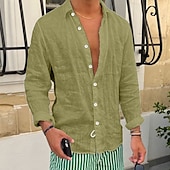 economico Strada-Per uomo Camicia Camicia di lino Camicia Estiva Camicia da Spiaggia Camicie sbottonate Semplice Vacanza Casuale Nero Bianco Rosa Blu reale Manica Lunga Bavero Primavera &amp; Estate Abbigliamento