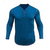preiswerte Lässiges Henley-T-Shirt-Herren T-Shirt mit Knöpfen T Shirt Henley Hemd T-Shirt Langarm Henley Frühling &amp; Herbst Einfach Mode Designer Basic Urlaub Straße Ausgehen Meerblau Wein Blau Top T-Shirt für Herren