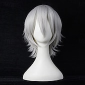economico Parrucche da festa-parrucche sintetiche corte anime lisce con frangia, parrucca cosplay per feste in costume anime resistente alle alte temperature per uomini e donne
