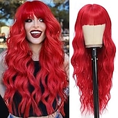 economico Parrucche trendy sintetiche-parrucche lunghe con frangia per donne parrucche per capelli ricci e ondulati parrucche in fibra sintetica resistenti al calore per l&#039;uso quotidiano alle feste