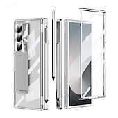 olcso Samsung-tokok-telefon Ügy Kompatibilitás Samsung Galaxy Z Hajtogatás 6 Z Fold 5 Z Fold 4 Z Fold 3 Fekete tok Állvánnyal és Képernyővédő Mágneses Retro Páncél PC Fém