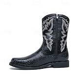 levne Cowboy &amp; Western Boots-pánské hnědé westernové kovbojské boty s krokodýlí texturou a vyšívaným svrškem z umělé kůže, ideální na ranč a venkovní nošení