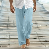 baratos Feriado-Homens Calças Calça verão Calças largas Calças de praia Calça casual Com Cordão Bolso frontal Perna reta Tecido Conforto Macio Comprimento total Ioga Feriado Praia Moda Havaiana Preto Branco