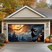halpa Halloween koristelu-halloween oven koristeet ulkona halloween autotallin oven kansi kurpitsa noita banneri pelottava linna suuri taustakoristeet lomalle ulkoautotallin ovi kodin seinäkoristeet