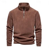 baratos Suéteres básicos-Homens Moletom Fleece Moletom com zíper Marron Cinza Claro Cinzento Escuro Meio Zíper Tecido Desportos e Ar livre Diário Feriado Roupa de rua Básico Casual Outono &amp; inverno Roupa Moletons Moletons