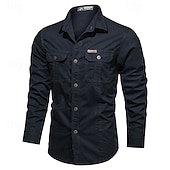 voordelige Werkhemden voor heren-Voor heren Overhemd Werkkleding shirts Werkhemden Overhemd met knopen Cargoshirt Zwart khaki Leger Groen Donkerblauw Beige Lange mouw Effen Revers Vakantie Feestdagen Voorvak Kleding Modieus Casual
