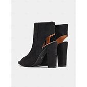 abordables Bottines-Femme Bottes du quotidien Bottines Bottines Talon bloc Bout pointu Mode Daim Fermeture Noir