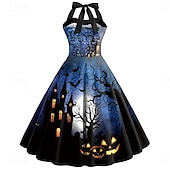 olcso Ruhák-Tök Halloween Ruhák Swing ruha Szexi jelmez Felnőttek Női Farsang Álarcos mulatság Buli / Este Hétköznapi Egyszerű Halloween jelmezek Kiöltözik