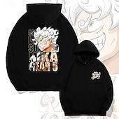olcso Rajzfilm- és filmfigura grafika-One Piece Majom D. Luffy Luffy Gear 5 Kapucnis felsőrész Pullover Nyomtatott Elülső zseb Grafikus Kompatibilitás Páros Férfi Női Felnőttek Álarcos mulatság Forró bélyegzés Parti Alkalmi / Napi