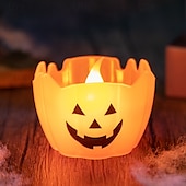 preiswerte Halloween Requisitenbeleuchtung-Halloween-Kürbislichter mit flackerndem LED-Kerzenlicht, Halloween-Jack-o-Lantern-Schneekumpel-Ornament für Schreibtisch und Garten, die Denkerstatue, Regenbogen-Party-Anzieh-Requisiten, 6/12 Stück