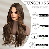 cheap Synthetic Trendy Wigs-Long Wavy Wigs for Women Natural Synthetic Curly Wig Heat Resistant Fiber Wigs for Daily Cosplay
