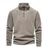 baratos Suéteres básicos-Homens Moletom Fleece Moletom com zíper Marron Cinza Claro Cinzento Escuro Meio Zíper Tecido Desportos e Ar livre Diário Feriado Roupa de rua Básico Casual Outono &amp; inverno Roupa Moletons Moletons