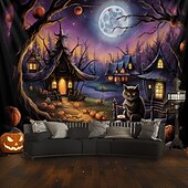 billige Halloween dekorasjon-halloween dekorasjoner hengende billedvev gresskar dverg hus veggkunst stor billedvev veggmaleri dekor fotografi bakteppe teppe gardin hjem soverom stue dekorasjon