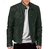 preiswerte Lederjacken-Herren Kunstlederjacke übergangsjacke Bikerjacke Rote Lederjacke Urlaub Täglich Winddicht Warm Tasche Herbst Winter Einfach Mode Klassisch Stehkragen Regulär Kunstleder Schwarz Weiß Wein Dunkelgrün