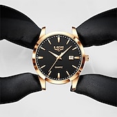 voordelige Quartz-horloges-LIGE Heren Quartz Horloge Zakelijke Datum Waterdichte Leren Strap Horloge