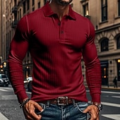 preiswerte Klassisches Poloshirt für Herren-Herren Golfshirt Golf Poloshirts Lässig Arbeit Revers Langarm Basic Modern Einfach Knöpfe Frühling &amp; Herbst Normale Passform Weiß Golfshirt