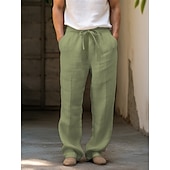 baratos Clássico-Homens Calças Calças de praia Com Cordão Perna reta Tecido Conforto Respirável Casual Diário Feriado Moda Estilo Clássico Verde Cáqui