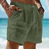 billiga Semester-Herr Shorts Linne Shorts Klänning Shorts Sommarshorts Beach Shorts Ficka Knappar Slät Komfort Andningsfunktion Kort Ledigt Dagligen Helgdag Mode Designer Vit Armégrön