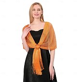 cheap Wedding Guest Wraps-Gold And Silver Silk Shawl With Buckle, Bride And Bridesmaid Group, Dance Party, Wedding Dress, Evening Gown, Shawl For Women