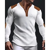 cheap Casual Henley Tee-Men&#039;s Button T Shirt T Shirt Waffle Henley Shirt Henley Shirt Long Sleeve Henley Spring &amp;  Fall Color Block Fashion Designer Basic Patchwork Vacation Street Going out Black White Navy Blue Top Tee