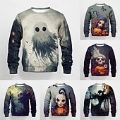 billiga Pojkes Halloween kostymer-Halloween Pojkar 3D Grafisk Dödskalle Tröja Långärmad Vår Höst Mode Grundläggande Polyester Barn 4-12 år Rund hals Utomhus Ledigt Dagligen Normal