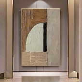 abordables Peintures Abstraites-art mural wabi sabi marron et blanc peint à la main peinture abstraite marron et noire sur toile peinture texturée blanche grande décoration murale neutre pour le salon cadre tendu