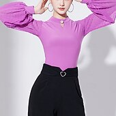 baratos Roupa de Prática-Dança de Salão Roupas Esportivas Collant / Pijama Macacão Cor Pura Recortes Tule Mulheres Espetáculo Treino Manga Longa Alto Poliéster