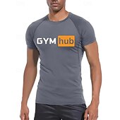 Недорогие Футболки и майки для бега-Муж. Компрессионная футболка Спортивная рубашка Фитнес-рубашка С короткими рукавами Футболка Футболка Повседневные Одежда для спорта и отдыха Буквы Быстровысыхающий Высокая растяжка Дышащий