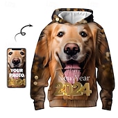 cheap Men&#039;s Custom Clothing-Animal Dog Men&#039;s Daily 3D Print Hoodie New Year Holiday Going out Hoodies Custom Print Red Long Sleeve Hooded Print Spring &amp;  Fall Designer Hoodie Sweatshirt