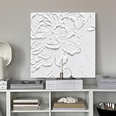 levne Květinové či botanické obrazy-3d bílá květina olejomalba ručně malovaná tlustá textura olejomalba béžová bílá malba na plátně abstraktní texturovaná olejomalba pro nástěnné umění malba pro obývací pokoj umělecká díla