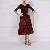 olcso Standard táncterem-Társastánc Ruha Nyomtatás Illesztés Női Teljesítmény Parti Féhosszú Spandex Műselyem