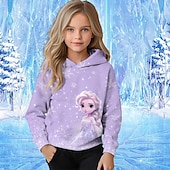 abordables Dessins animés 3D de fille-Fille 3D Graphic Bande dessinée Motif de flocon de neige Pull à Capuche de Noël Sweat à capuche manche longue Automne Hiver Mode Adorable basique Enfants 4-12 ans Capuche Extérieur Casual du quotidien