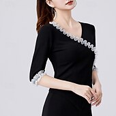 economico Top e Set-Balli latino-americani Superiore Colore Puro Con balze A fantasia Per donna Prestazioni Addestramento Mezza manica Alto Poliestere