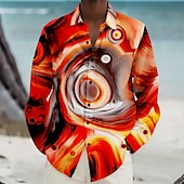 cheap 3D Pattern-Men&#039;s Beach Shirt Button Up Shirt Long Sleeve Hawaiian Vacation Daily Fall Winter Spring &amp; Summer Collared Shirts 3D Print Red Blue Green Multi Color