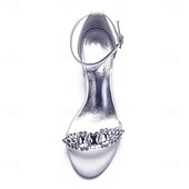 abordables Semi-formel-sandales de mariage à talon carré ornées de strass blancs et bleus pour femmes avec bride à la cheville - chaussures de mariée et de soirée élégantes et confortables à talon bas