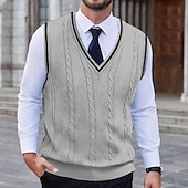 preiswerte Herrenpullover-Herren Pullunder Pullover Kleid Pullover Strickpullover Gerippt Gedrehtes Stricken Standard Strick Glatt V Ausschnitt warm halten Moderne zeitgenössische Freizeitskleidung Ausgehen Bekleidung Herbst