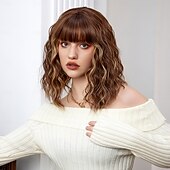 levne Syntetické trendy paruky-Cosplay kostýmní paruka Bouncy Curl Střih Bob Elegantní ofina S ofinou Paruka 14&quot; Tmavěhnědá Umělé vlasy Dámské Elastický Rozkošný Pohodlné Tmavě hnědá