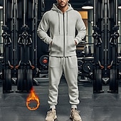 economico Tute basic-Per uomo Felpa con cappuccio Tuta Da Ginnastica Felpa con cappuccio a zip intera Tuta da ginnastica Nero Blu marino Cachi Grigio Con cappuccio Liscio Tasche A cordoncino 2 pezzi Sportivo Giornaliero